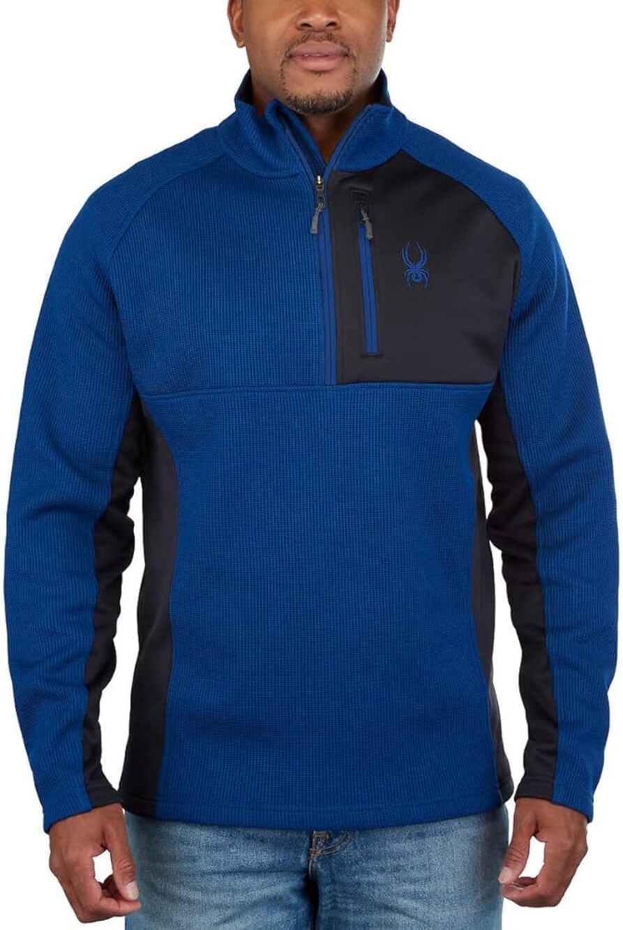 Spyder Gait Knit 1/2 Zip Sweater Mens Medium Blue Black Colorblock Hike Pullover